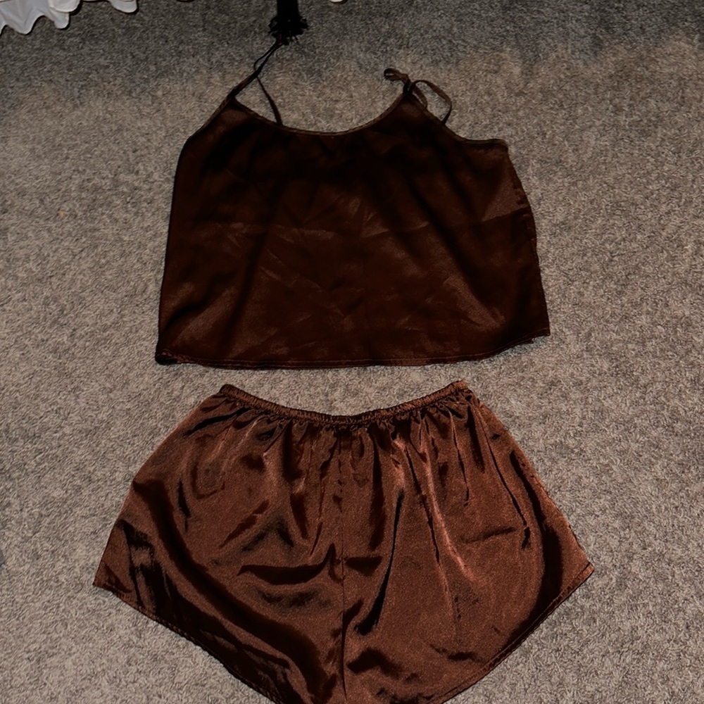 Silk Brown Pajama Set; Size Medium